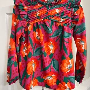 Michelle McDowell Floral Ruffle Women's Top - Pink and Orange